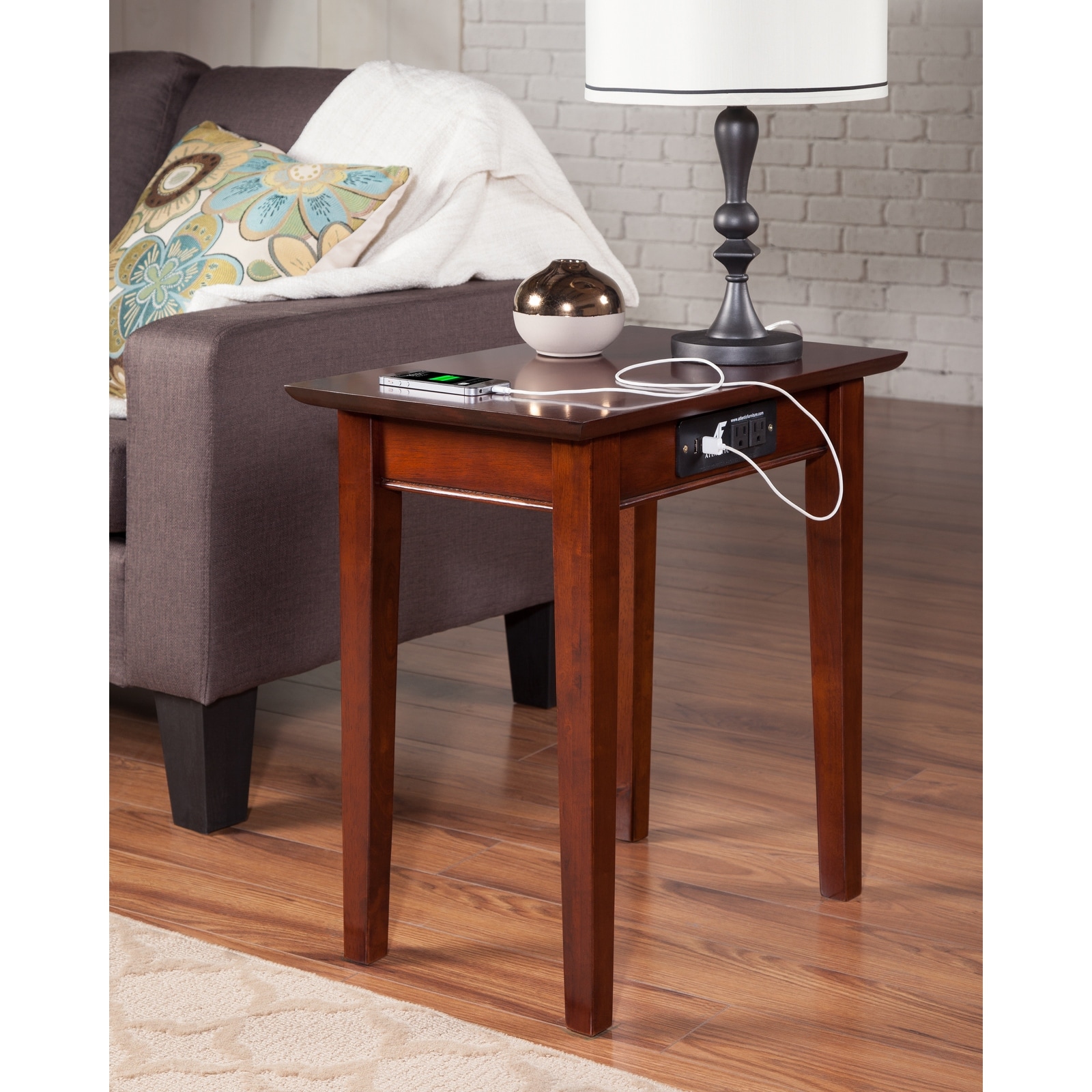 Chair side table with built in lamp cheap
