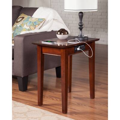 Shaker Walnut Side Table with Charging Station