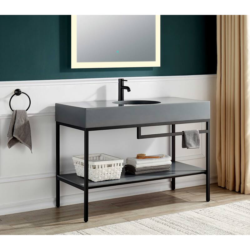 ANZZI Siena 48 in. Console Sink in Matte Black with Matte Grey Counter Top