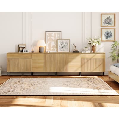 126" Modern Reeded Drawer Dresser Set With Doors, Minimalist Chest Of Drawers With Storage