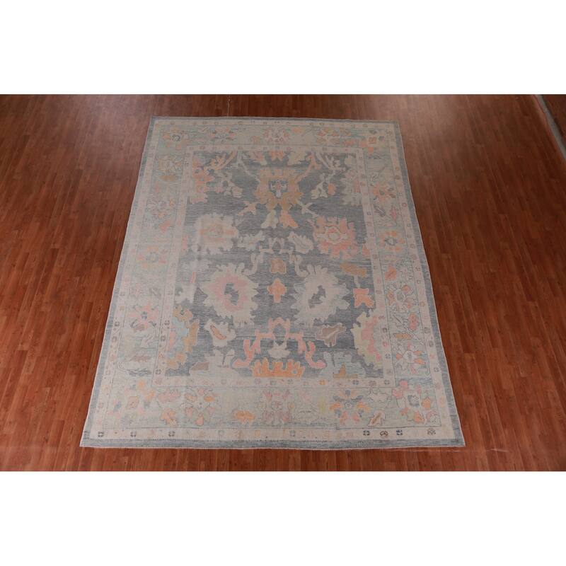 Hand Knotted Oriental 100% Wool Carpet Transitional All-Over Navy Blue & Blues Oushak Area Rug - 11' 10'' X 9' 0''