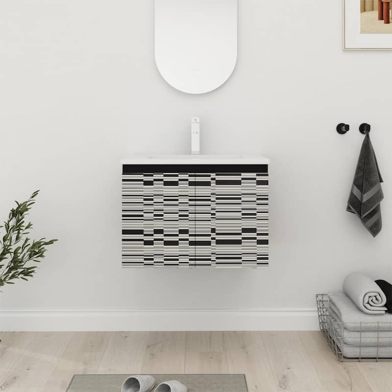 Bathroom Vanity With Sink In 24/30 Inch, Floating Bathroom Vanity with Soft Close Door - 24''W×18.3''D×17.3''H - Piano