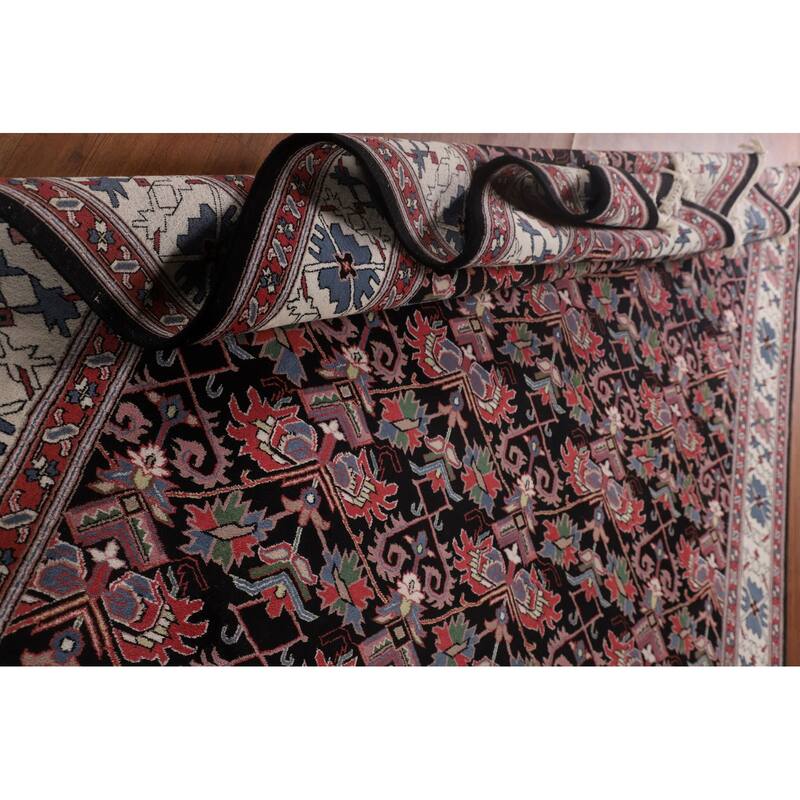 All-Over Black Heriz Oriental Area Rug Hand-Knotted Wool Carpet - 8'11"x 11'7"