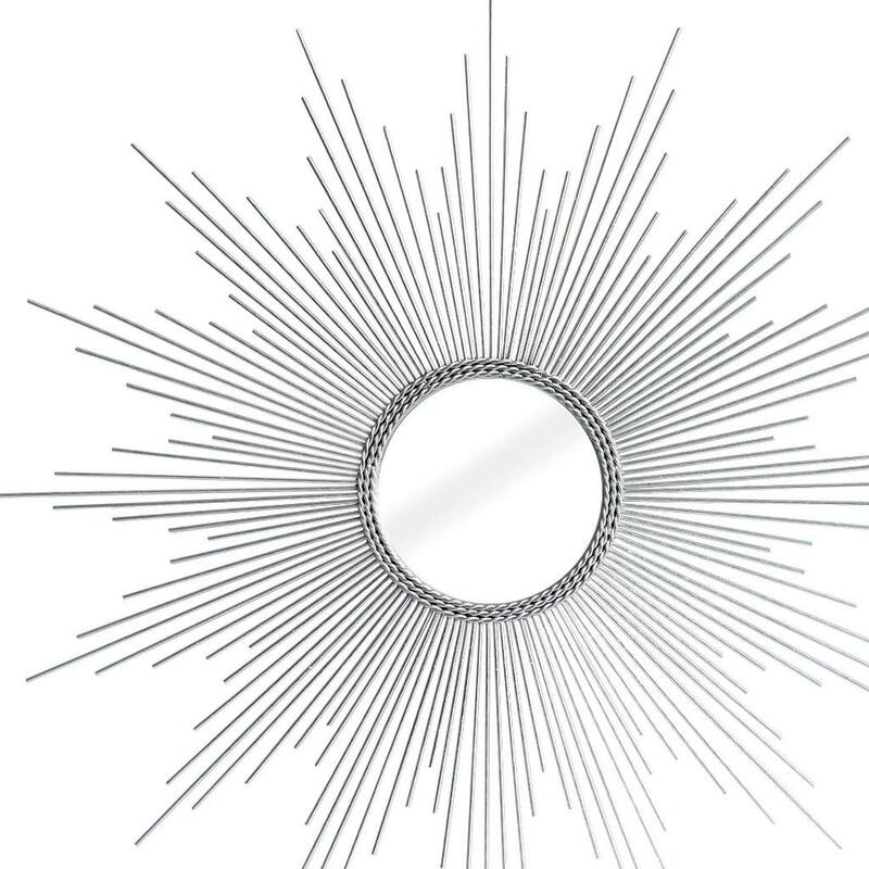 HomeRoots 32" Silver Metal Sunburst Geometric Framed Accent Mirror - 32.00 in. x 32.00 in. x 1.00 in.