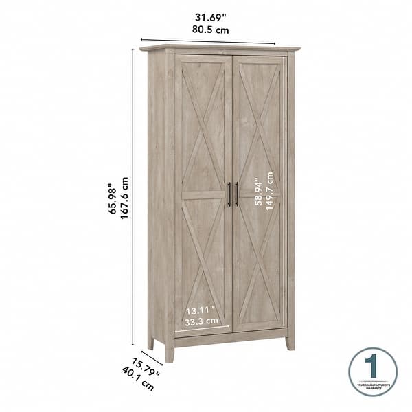 dimension image slide 5 of 6, Key West Tall Storage Cabinet with Doors and Shelves by Bush Furniture