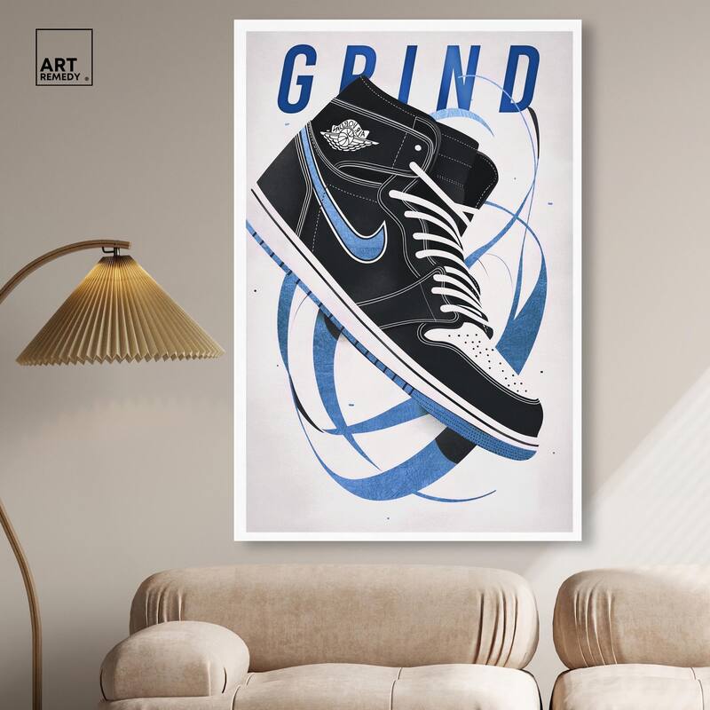 Blue Ribbon Sneaker Canvas by Art Remedy, Gallery Wrapped