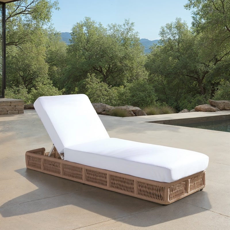 SAFAVIEH Outdoor Tinna Sun Lounger - 75"W x 25"D x 13"H - Tan/White