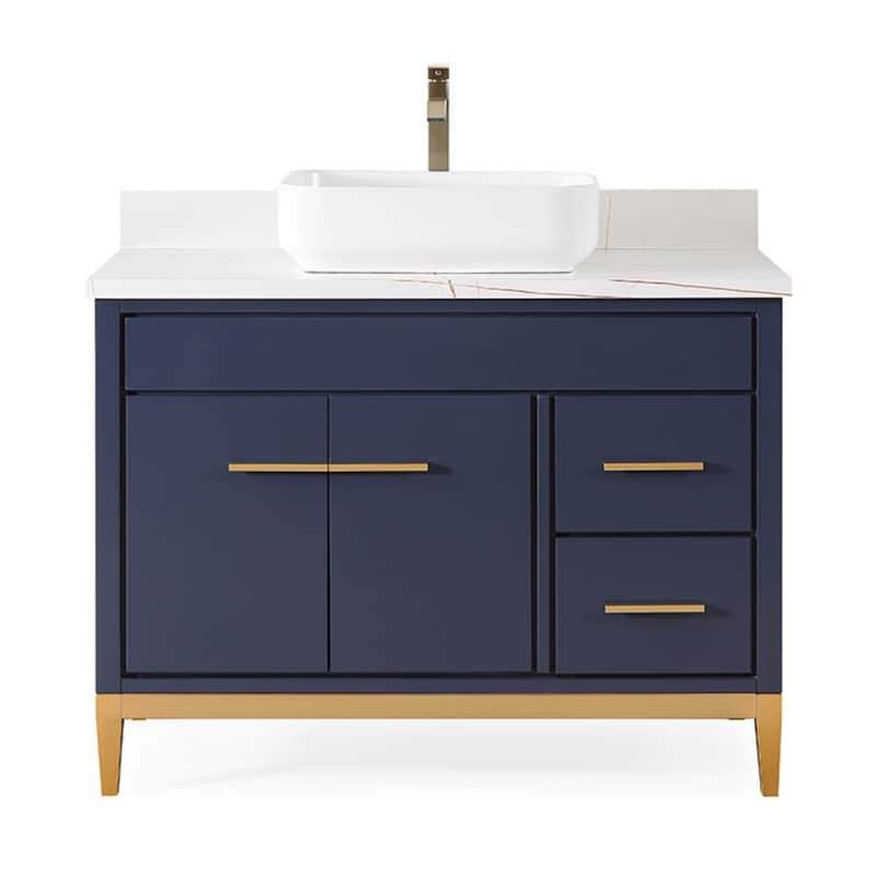 42" Tennant Brand Modern Style Beatrice Vessel Sink Bathroom Vanity - Painted - Navy Blue - Single Vanities