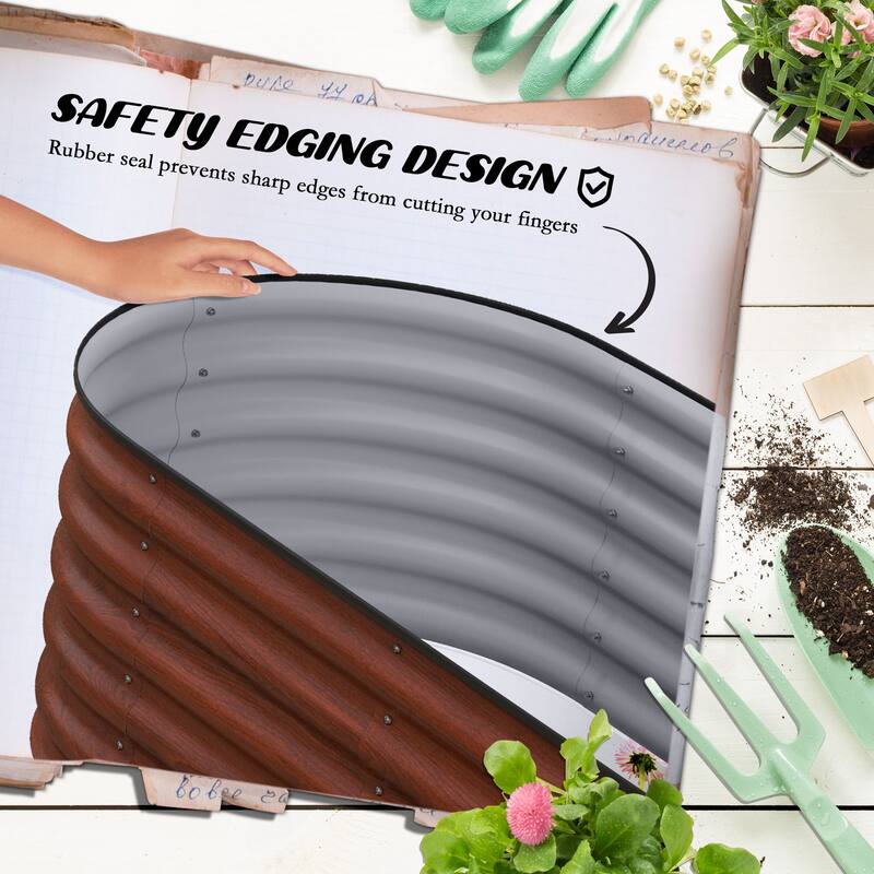 Galvanized Metal Outdoor Raised Garden Bed Planter with Safety Edge