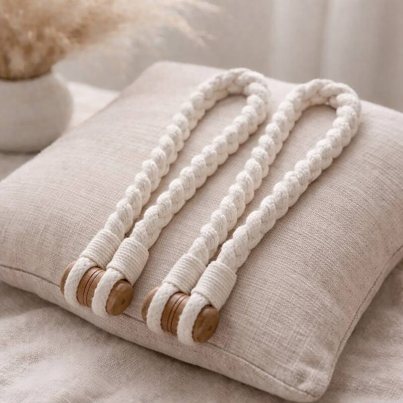Braided Curtain Tiebacks with Magnetic Closure 19 x 0.5 in - Set of 2 Tiebacks - Ecru