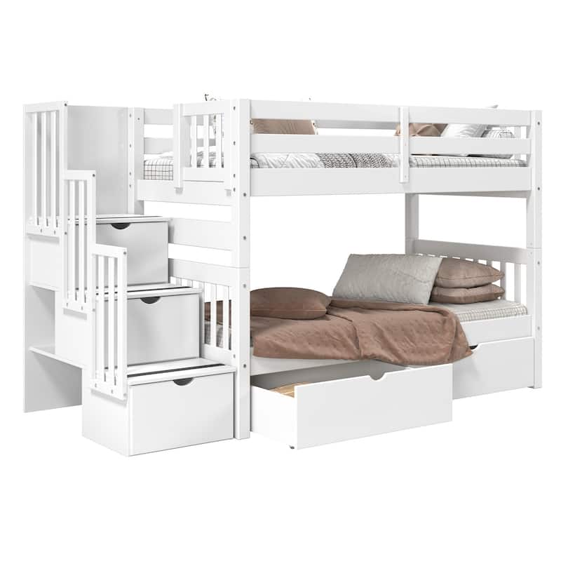 Taylor & Olive Trillium Twin over Twin Stairway Bunk Bed, 2 Drawers