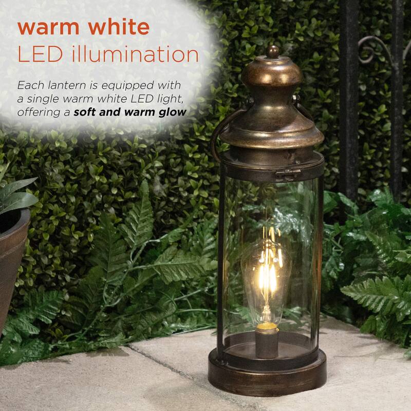 Gold Metal and Glass Lantern with Warm White LED- Small