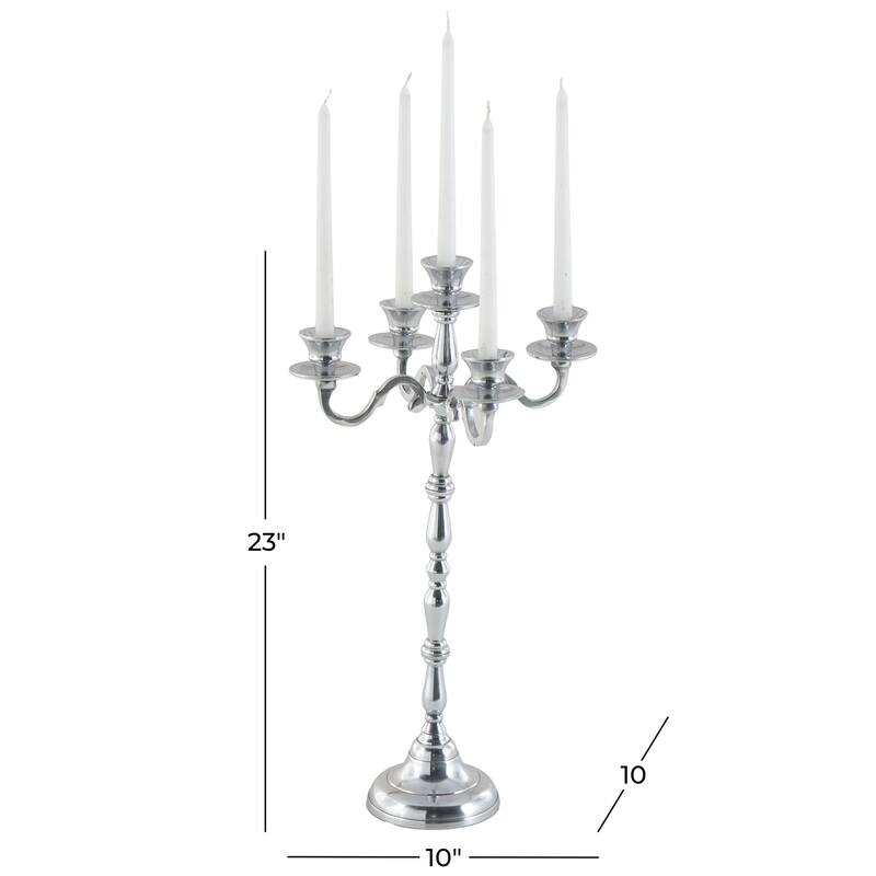 Aluminum Metal Candelabra - Silver - Roche River Decor - 10"W x 10"L x 23"H