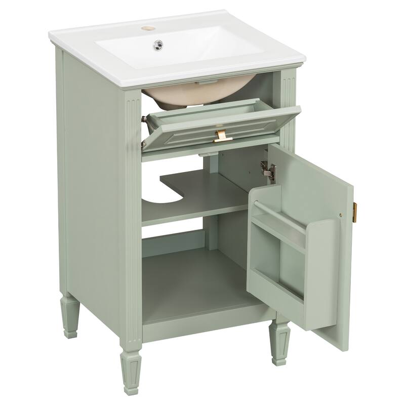 Roomfitters 20" Bathroom Vanity with Sink, Solid Wood Legs, Tilt-Out Drawer & Adjustable Shelf