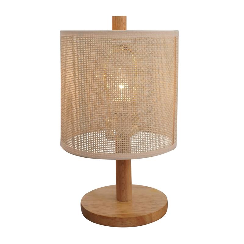Rattan Weave Natural Oak Wooden Base Table Lamp