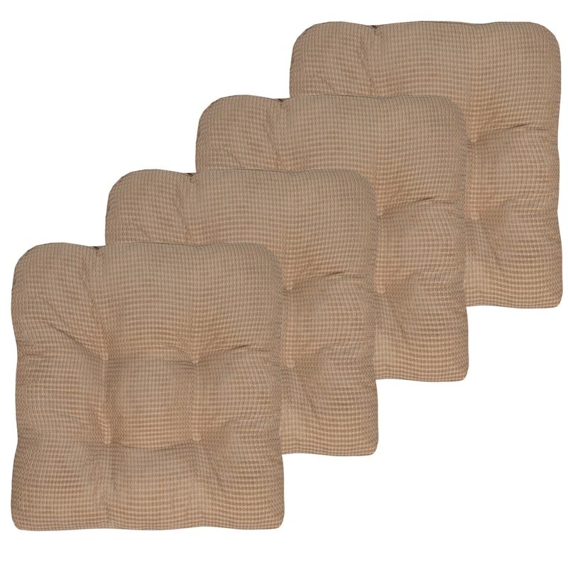Sweet Home Collection Fluffy Memory Foam Tufted Chair Cushion Non Slip Microdot Rubber Back - Set of 4 - Taupe