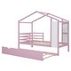 preview thumbnail 5 of 12, Pink Twin Size Solid Wood House Bed with Trundle, Fence, and Writing Board for Kids