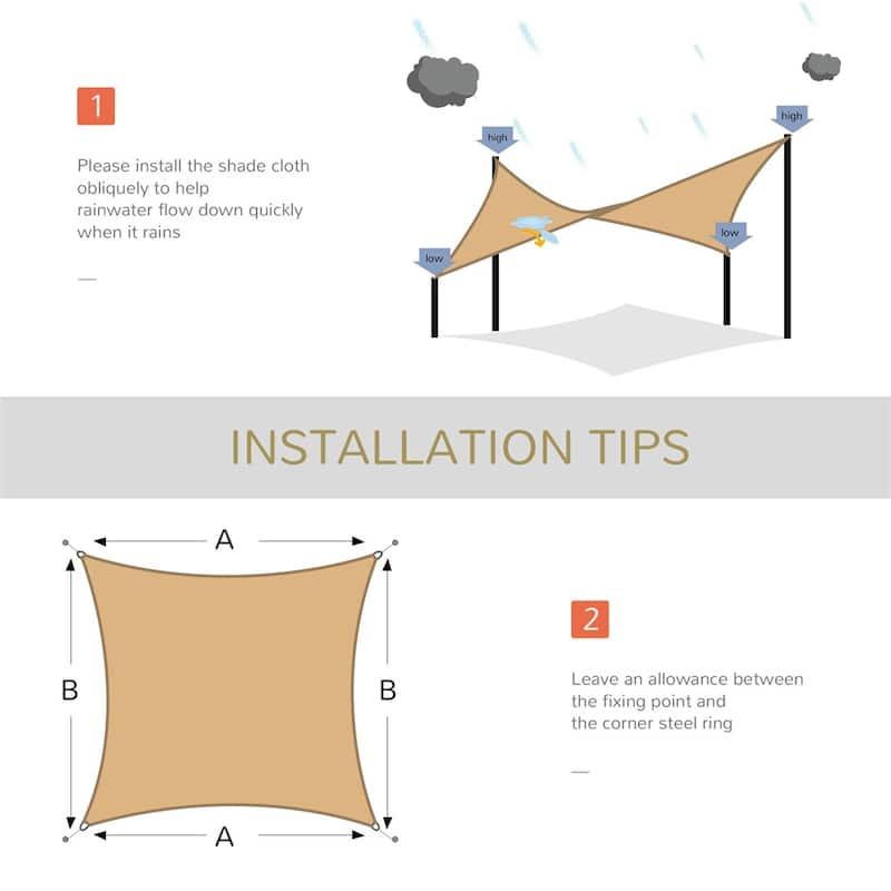 Sand High-Density Polyethylene Sun Shade Sail with UV Protection and D-Rings - 240.2" L x 192.1" W