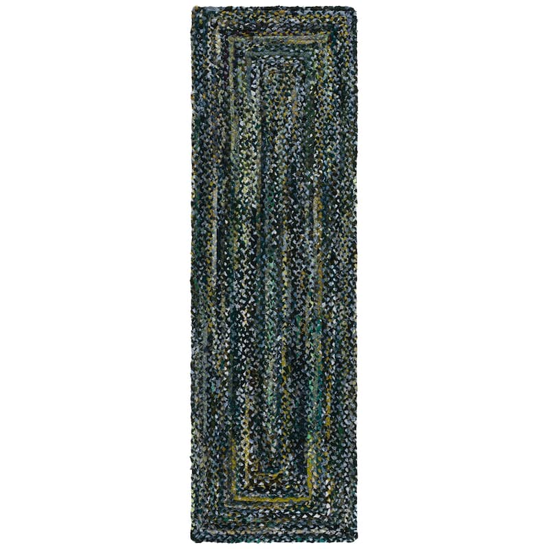 SAFAVIEH Georgine Handmade Nanny Braided Bohemian Cotton Rug - 2'3" x 8' Runner - Dark Green/Blue