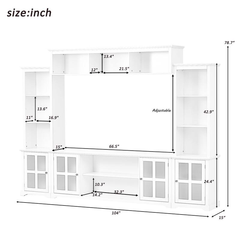 Large Entertainment Wall Unit Set with Open Storage, Wood TV Stand for TV Up to 70", Large Media Console with Cabinet