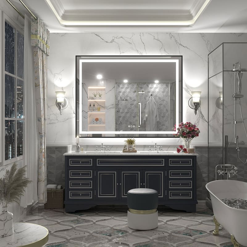Black Metal Framed LED Front Light and Backlit Anti-Fog Wall Bathroom/ Vanity Mirror