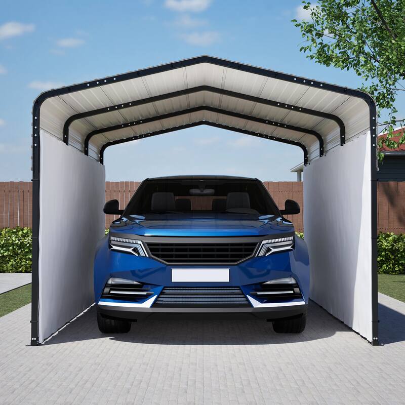10x15 FT Metal Carport Carports with Waterproof Cloth, Heavy Duty Galvanized Steel Roof, Outdoor Car Shelter