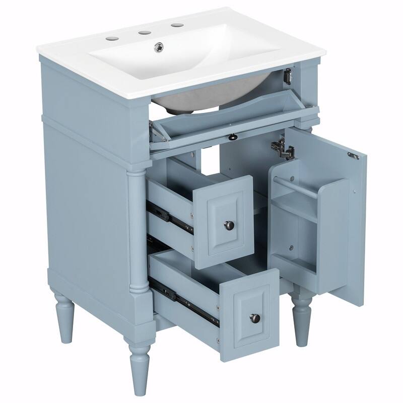 36" Bathroom Vanity with Sink, Freestanding Bathroom Cabinet with Ceramic Basin, Flip Drawer