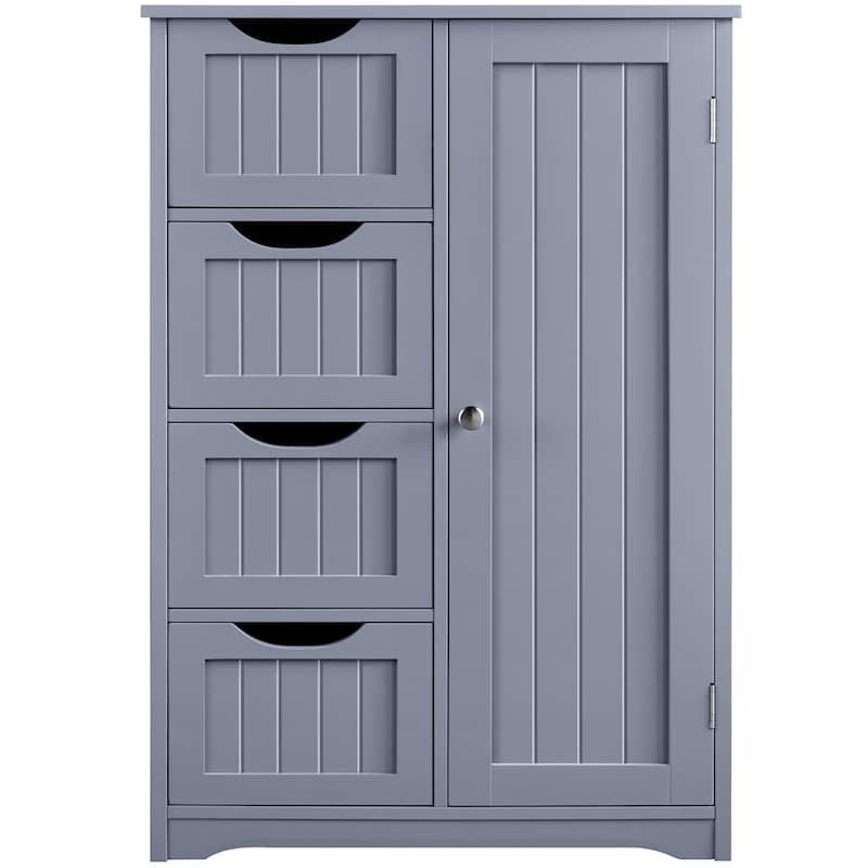 Yaheetech Large Bathroom Storage Cabinet Free-Standing Floor Cabinet with 4 Drawers and 1 Cupboard