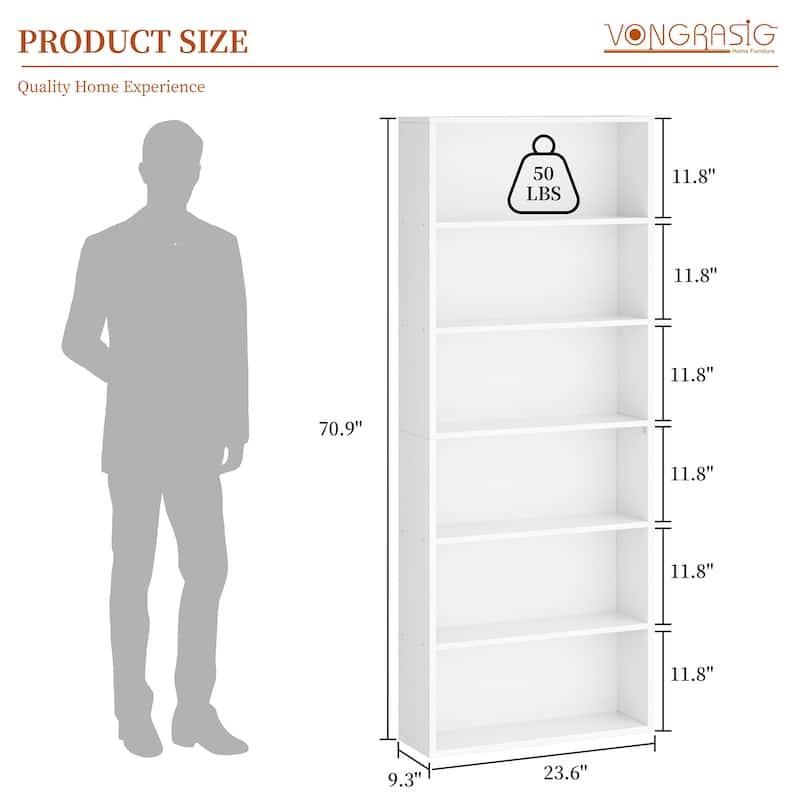 Futzca 6-Tier Open Bookcase, Display Storage Bookshelf