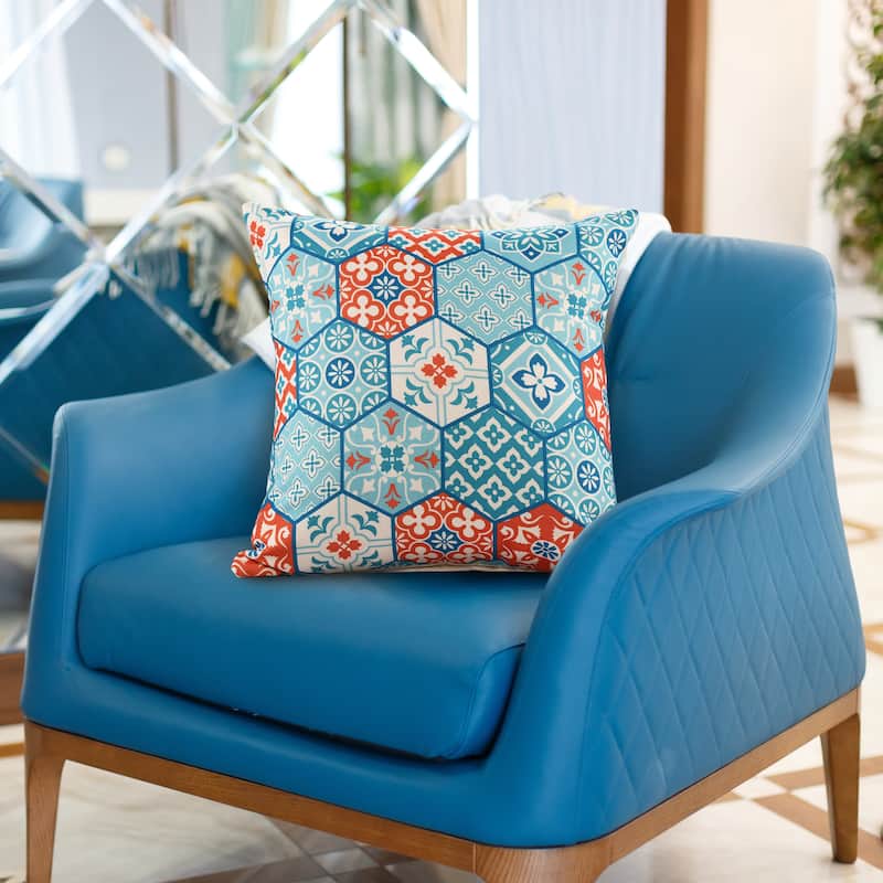 Sevita Handwoven Teal/Orange Patchwork Moroccan Indoor/Outdoor Throw Pillow, 20" x 20"