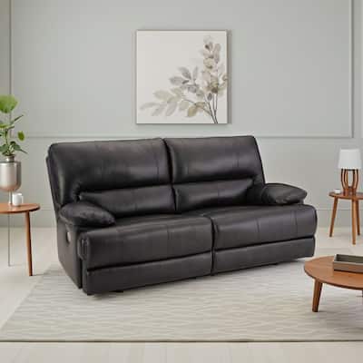 Monto Power Recliner Sofa, Plush Black Real Leather, USB Port, 82 Inch