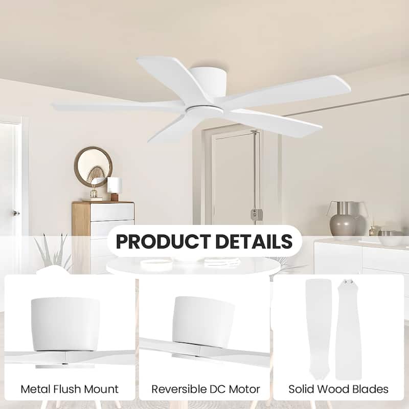 MLiAN 5 Soild Wood Blades Dc Motor Indoor Flush Mount Standard Ceiling Fan With Remote