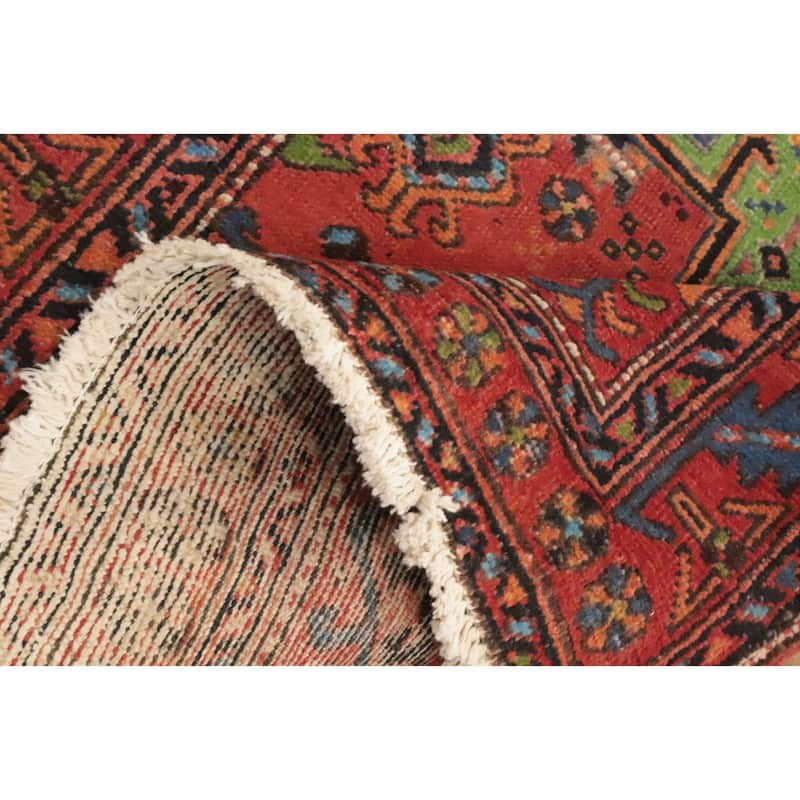 Hand Knotted Oriental 100% Wool Carpet Traditional Geometric Oranges & Rust Heriz Runner Rug - 10' 1'' X 3' 2''
