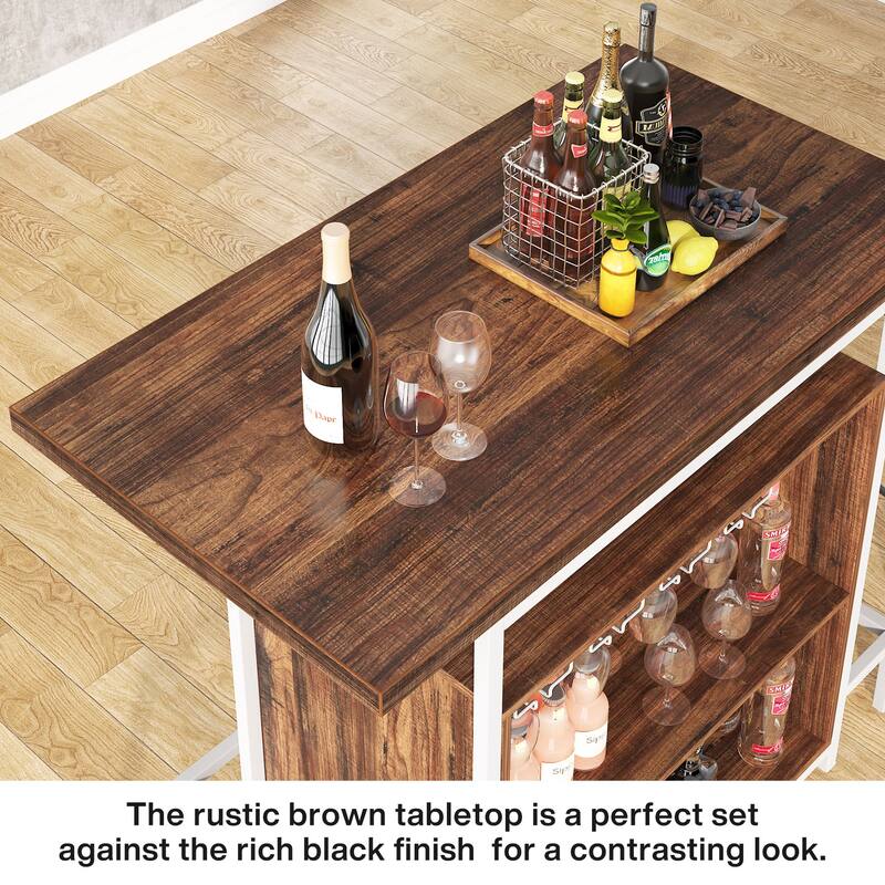 3-Tier Home Bar Unit with Glasses Holder and Wine Storage - 19.7"D x 47.24"W x 43.3"H