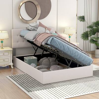 Full Size Upholstered Platform Bed with Underneath Storage Space
