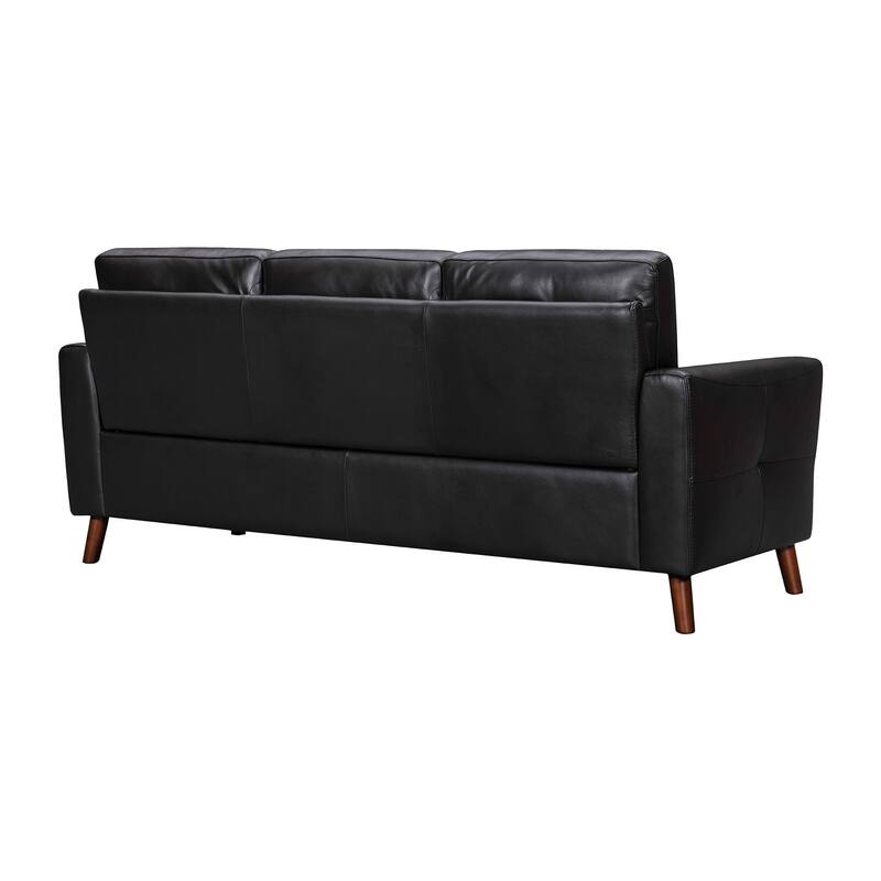 HomeRoots 82" Black Leather Sofa With Brown Legs