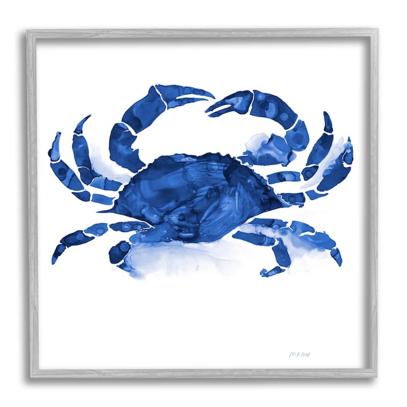 Stupell Detailed Crab Wildlife Blue Ocean Sea Life Framed Wall Art, Design by Patti Mann - 24 x 24 - Grey