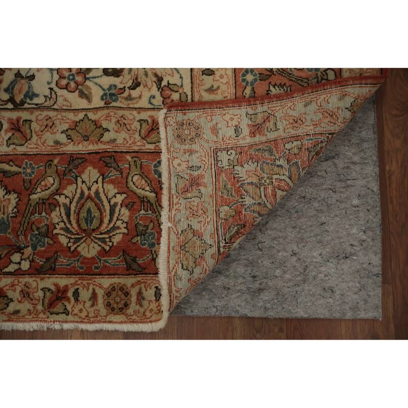 Hand Knotted Oriental 100% Wool Carpet Traditional Floral Beige & Ivories Qum Area Rug - 10' 11'' X 7' 2''