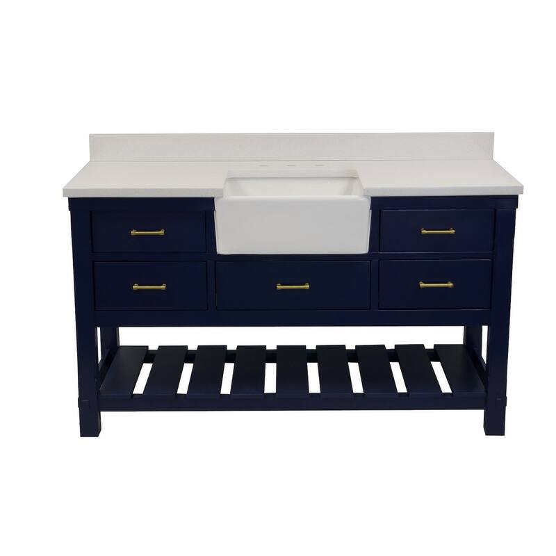 KitchenBathCollection Charlotte 60" Single Farmhouse Vanity with Quartz Top
