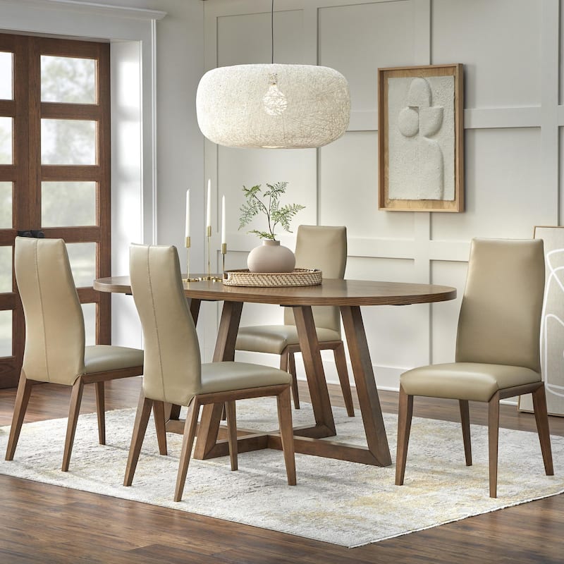 Lifestorey Valissa Oval Dining Set - 5-piece Walnut/Taupe