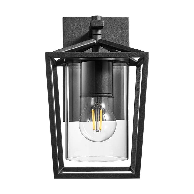 10.6"H Outdoor Black Modern Exterior Wall Lantern Sconce Light with Clear Glass Shade - 10.61"H