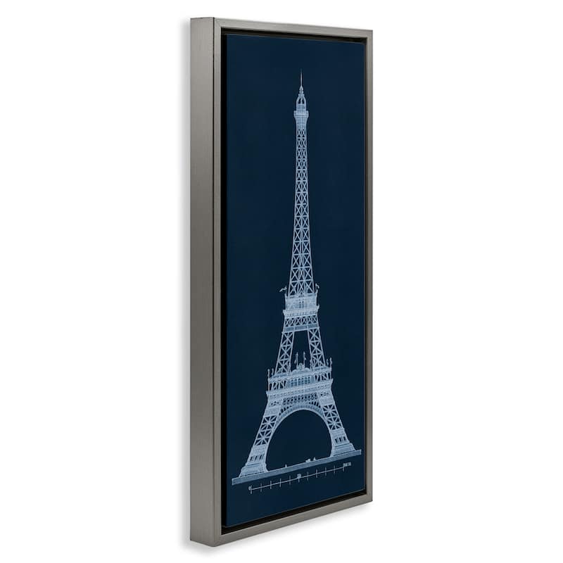 Stupell White Parisian Tower on Blue Framed Floater Canvas Wall Art Design By Phillipa Katz