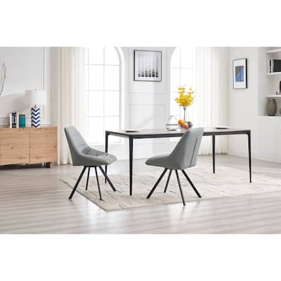 Grey Thickened Fabric Dining Chair with Metal Legs Set of 2
