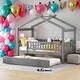 preview thumbnail 1 of 34, Twin Size Wooden House Bed With Twin Size Trundle for Home Grey