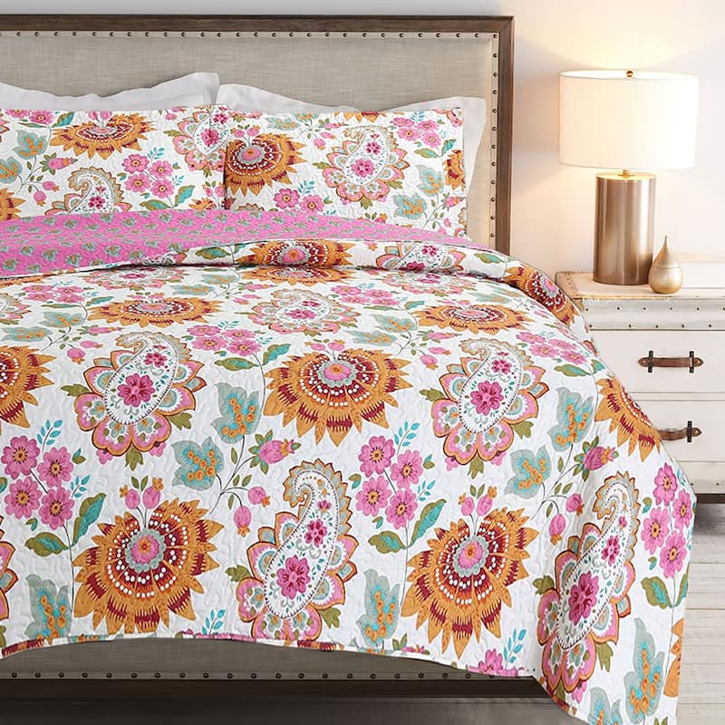 Cozy Line Veneto Floral 3-Piece Quilt Bedding Set - Queen