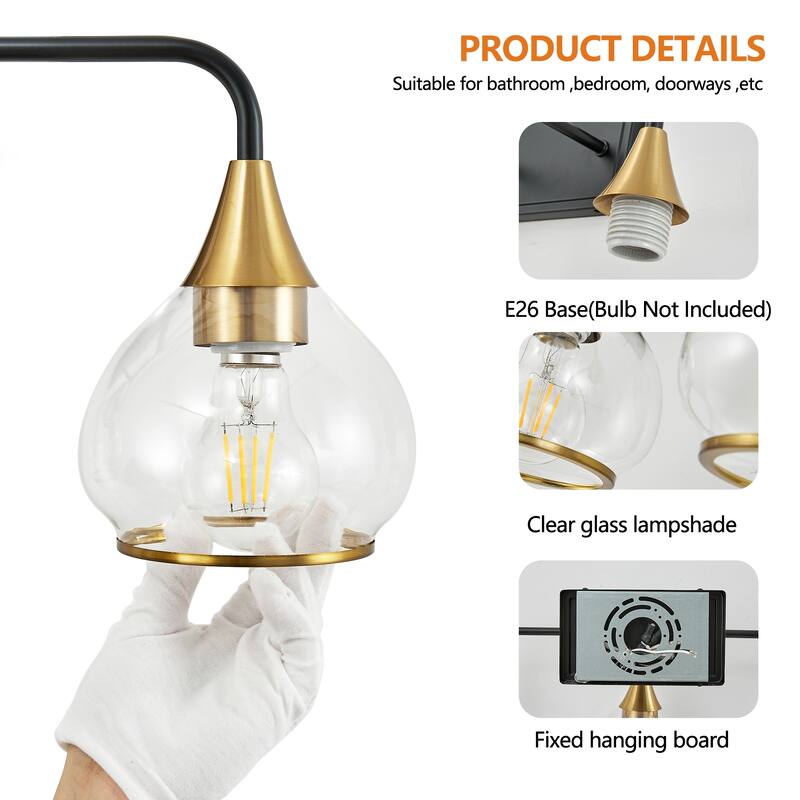 48" 6-Light Black Gold Vanity - Clear Glass - Industrial - Bathroom(Bulb Not Included)