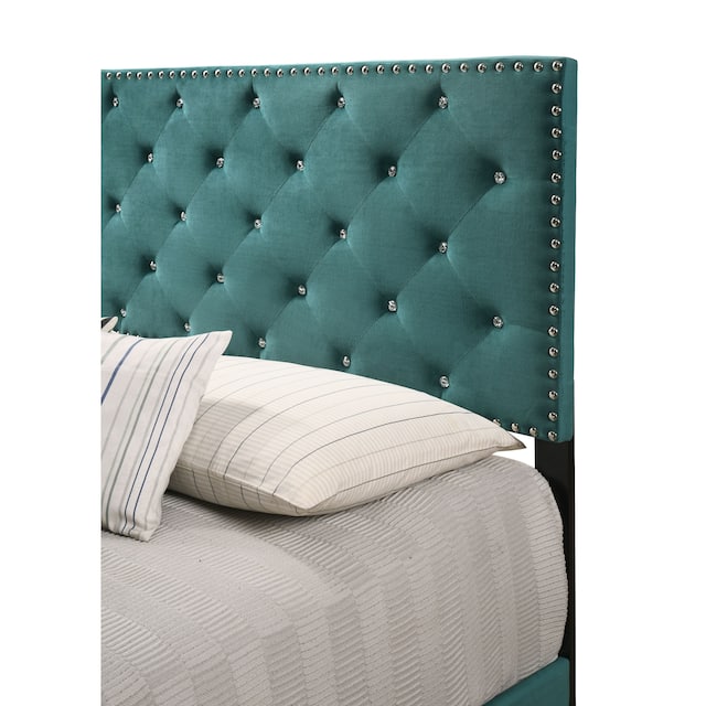Suffolk Velvet Upholstered Jewel Accent Tufted Nailhead Panel Bed
