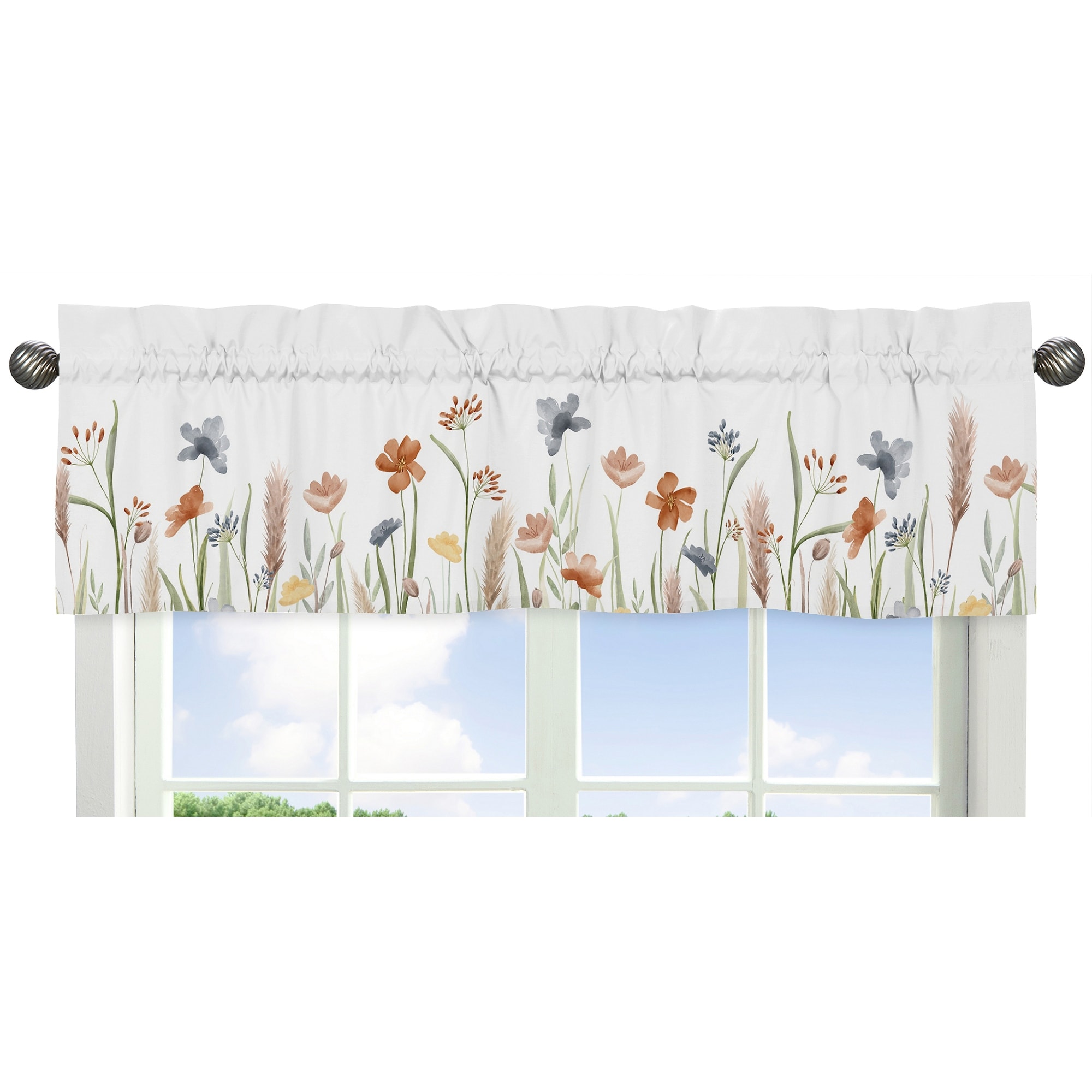 Boho Floral Garden Flower Girl Window Curtain Valance Sage Green Watercolor Bohemian Floral Farmhouse Vintage Shabby Chic Nature