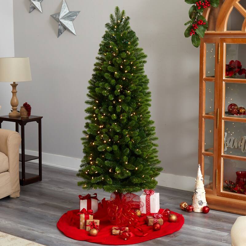 6ft. Slim Spruce Artificial Christmas Tree with 300 Warm White Multifunction LED Lights & 724 Branches - Holiday X-Mas Glow