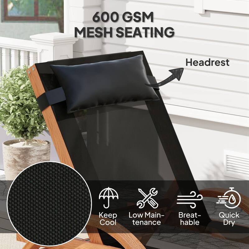 Outdoor Lounge Chair Larch Wood Frame Breathable Mesh Adjustable Backrest Garden Patio Deck Chair - 29.1" W x 72" D x 35.8" H